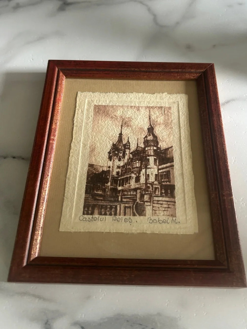 Castelul Peles in Romania by Bobei M Wood Frame Sepia Castle Print - Brown